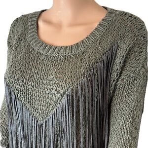 Funky Love @ First Sight Olive Tree Green Faux Suede Fringe Pullover Sweater